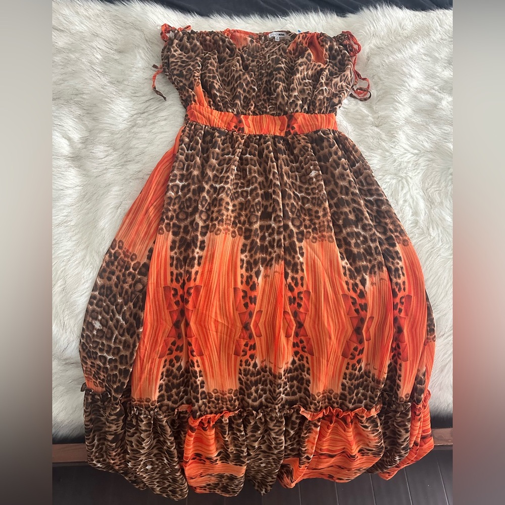 Fashion Nova Brown and Orange Leopard Dress